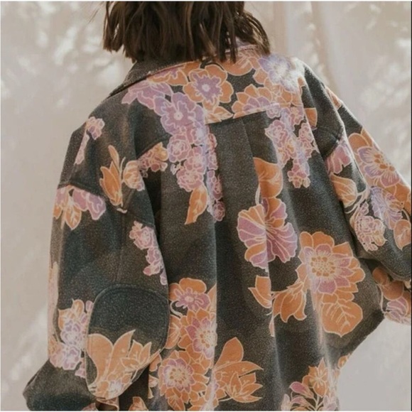 NEW Free People Printed Ruby Jacket Floral Oversized Shacket Gray Size Large - Picture 3 of 14